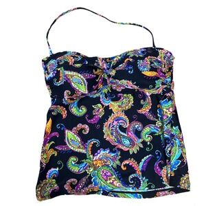 Vintage Mod Paisley Summer Halter Top Twisted Bustier Built In Bra Size 12